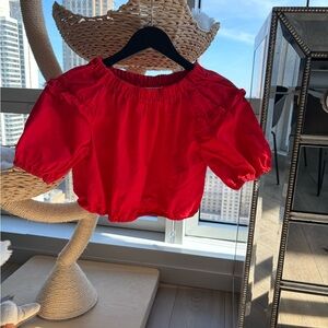 Ara Girls Red Puff Sleeve Off-Shoulder Blouse